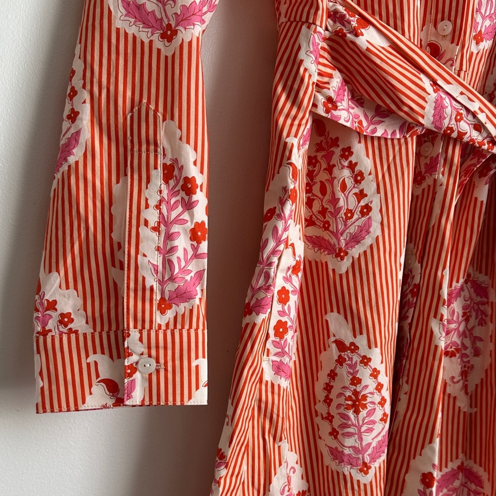 Spartina 449 Orange/Coral and Pink Floral Long Marianne Shirt Dress - Picture 9 of 12